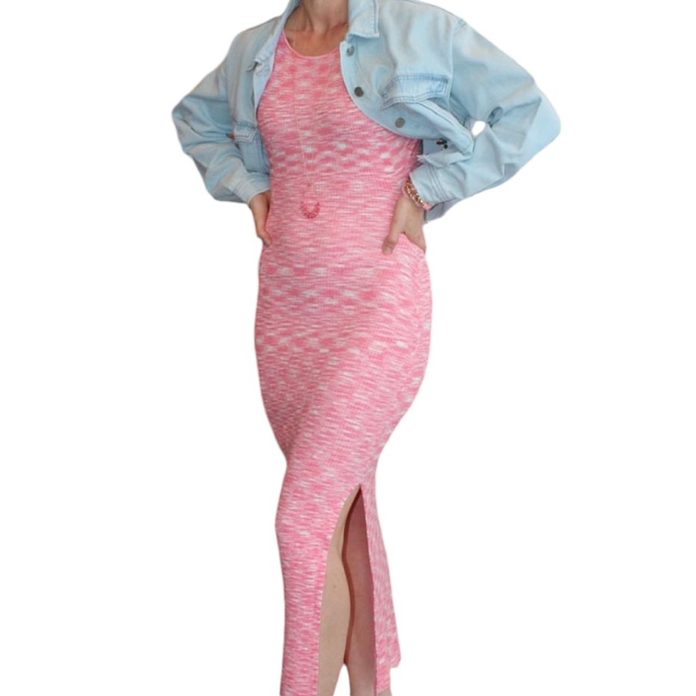 APRICOT LANE SUMMER PINK/WHITE MAXI DRESS WOMENS LARGE
